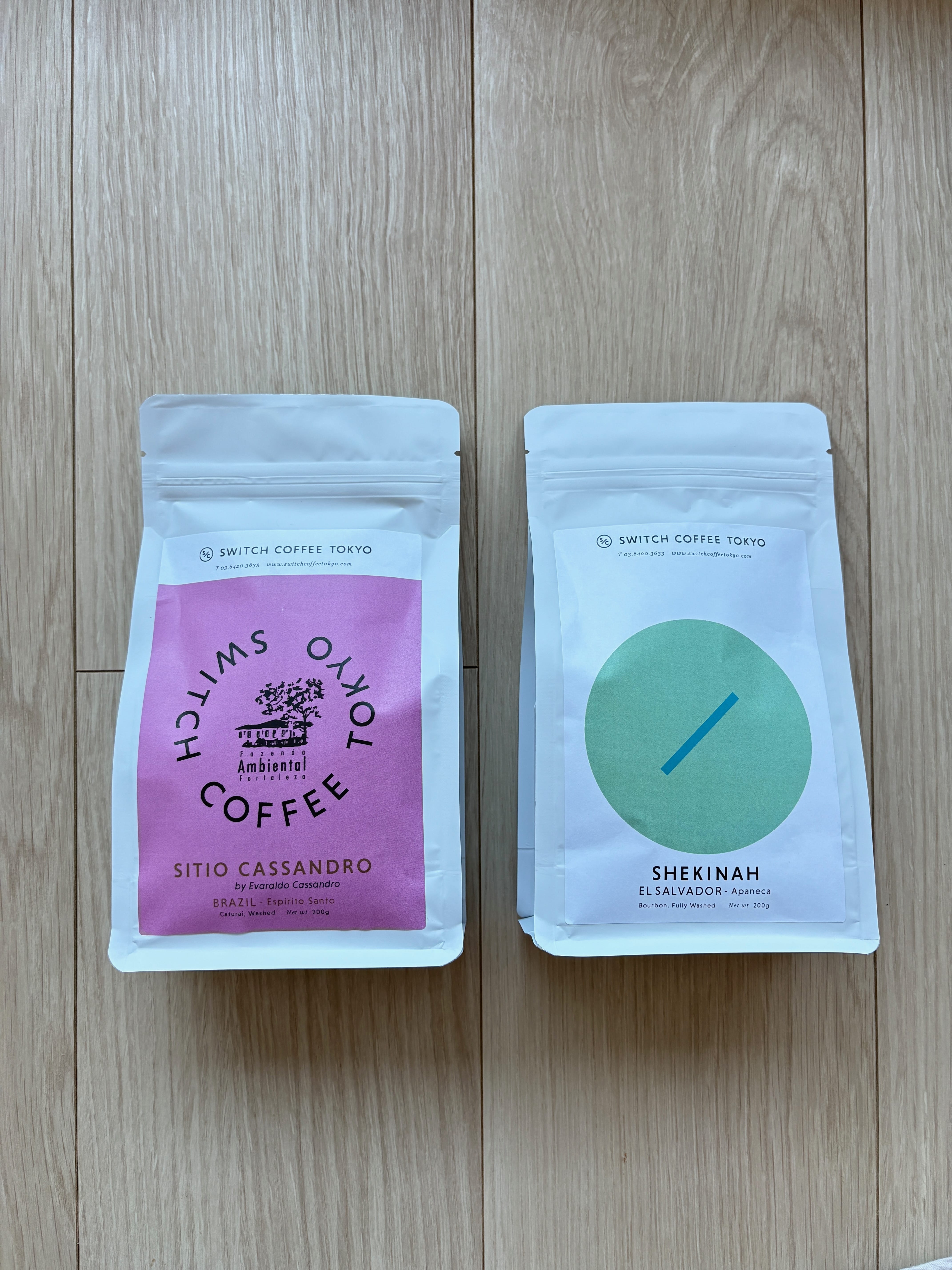 SWITCH COFFEE TOKYO の Sitio Cassandro と Shekinah のパッケージ